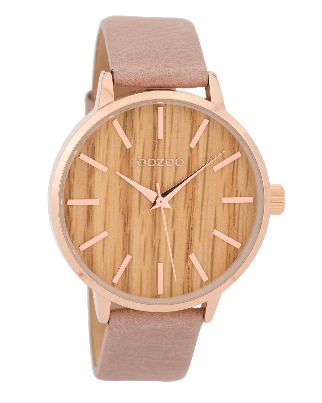 Oozoo Damenuhr mit Lederband Serie Wood 42 MM Holz/Pinkgrau C9251
