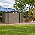 Patiolife 10x12 FT Metal Outdoor Storage Shed, All-Weather Garden Tool Shed with Lockable Door & Sloping Roof, for Backyard and Garden Patio, Brown