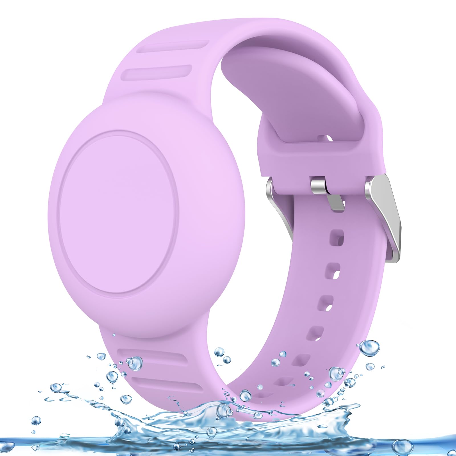Tobfit Waterproof AirTag Bracelet for Kids – Soft Silicone AirTag Holder for Apple AirTag (2nd Gen & 1st), Adjustable Anti-Loss Watch Band for Kids 3 Years and Up -Light Purple-picture-10