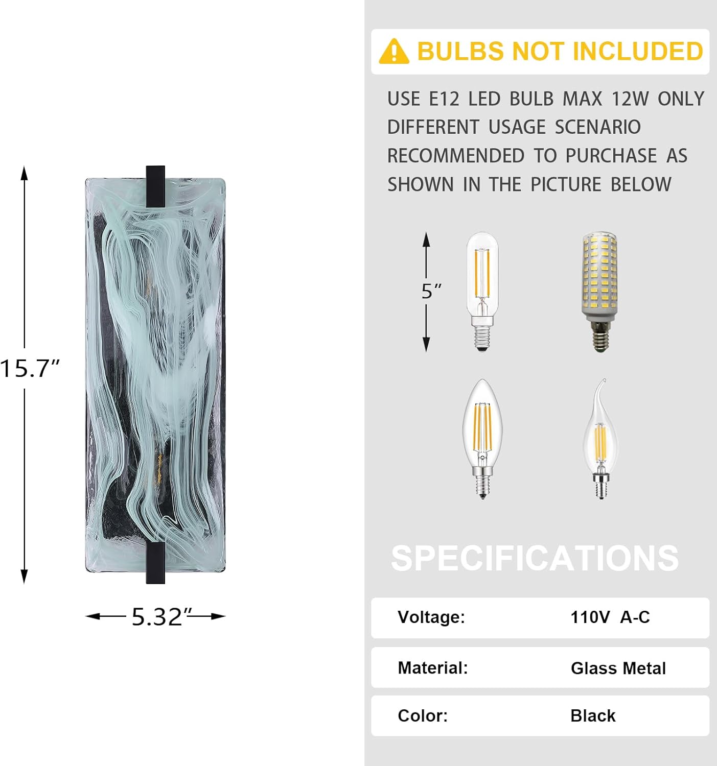 Condition photo showing New/Like New for 2 Pack 2 Light 15.7" Green Frosted Glass Bathroom Wall Sconce Modern Concise Style Wall Light Fixture,Black Finish for Bedroom Hallway Bedside