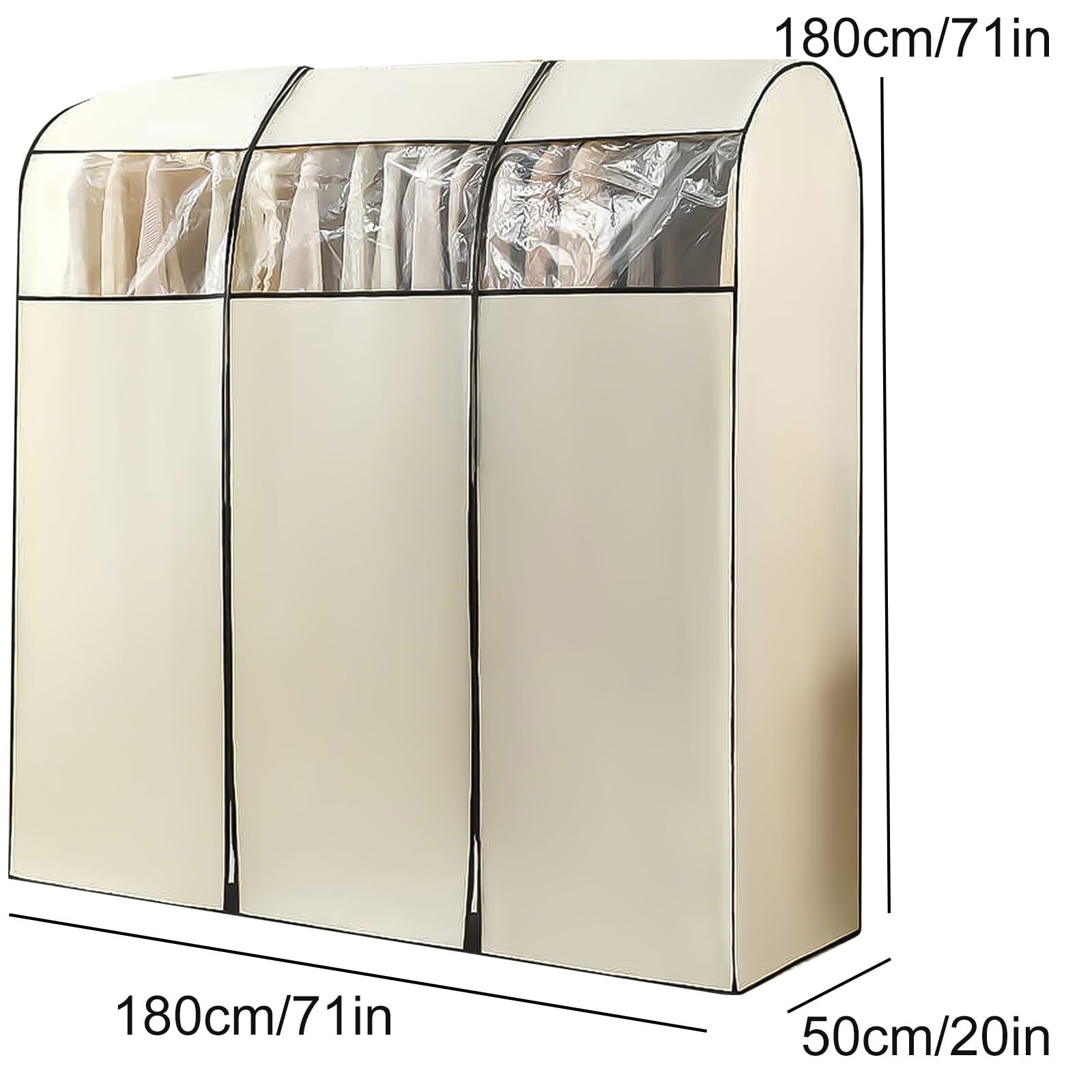 Beige per Copriabiti da Armadio, Non Tessuto, Copri Abiti per Armadio con Cerniera, Finestra Trasparente, Adatti per Grucce(180x50x180cm/71x20x71in)