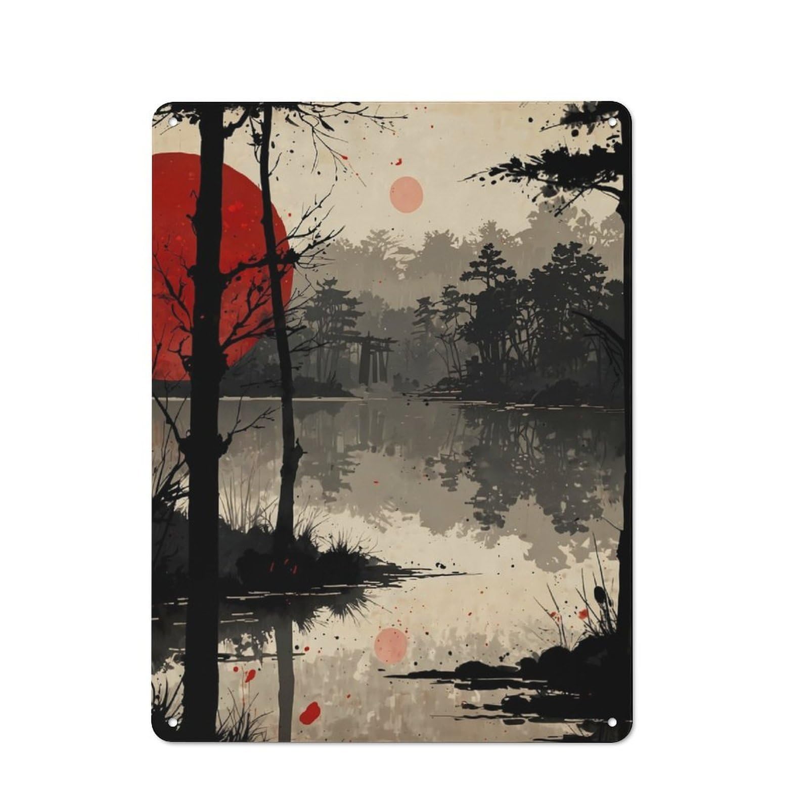 Junmoney Scarlet Reflection Vintage Tin Sign 40X30cm With For Guest Room Or Hallway, Suited To Wall Displays In Guest Rooms And Hallways