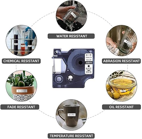 Miniatura 4 de White& Clear - Paquete de 9 cintas adhesivas compatibles con Dymo D1 45013 45010, 12 pulgada x 23 pies