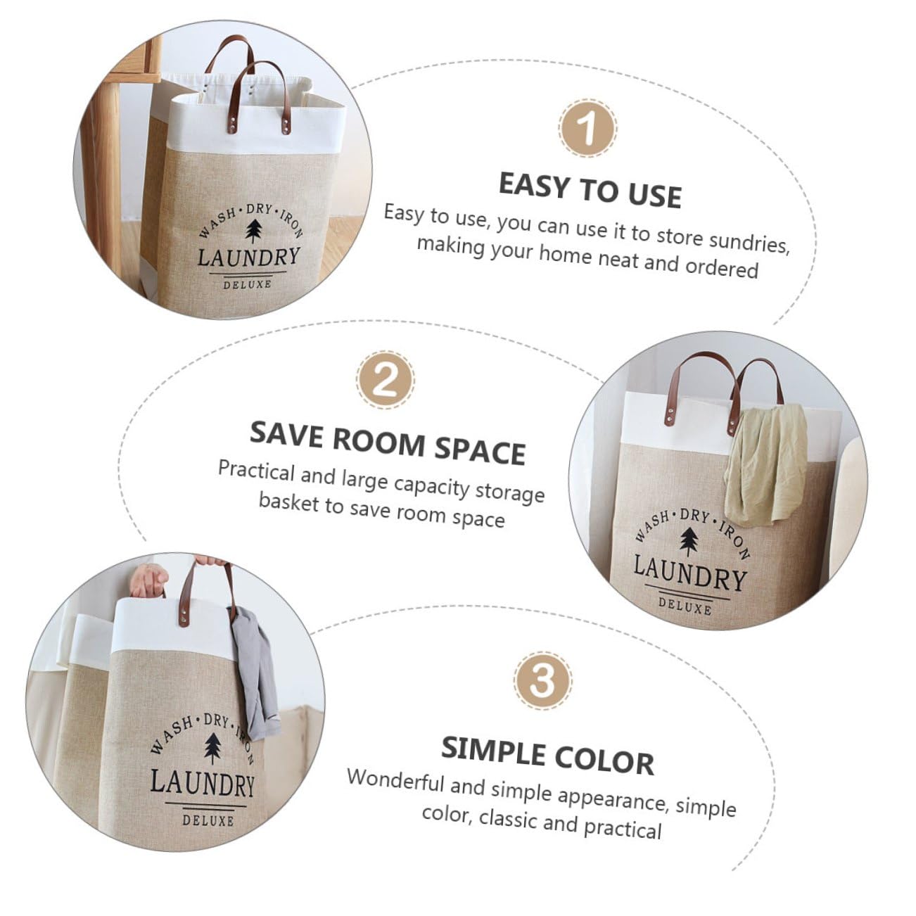 Cesta de Almacenamiento para Ropa Sucia y Fácil de Limpiar de Gran Capacidad Tela de Algodón y Lino, Diseño Clásico Hogar y Sala de Estar