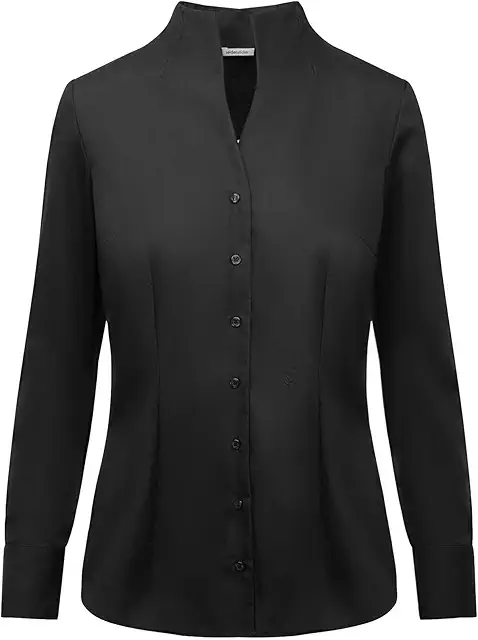 Damen Bluse mit Kelchkragen - Slim Fit, Bügelfrei, 100% Baumwolle