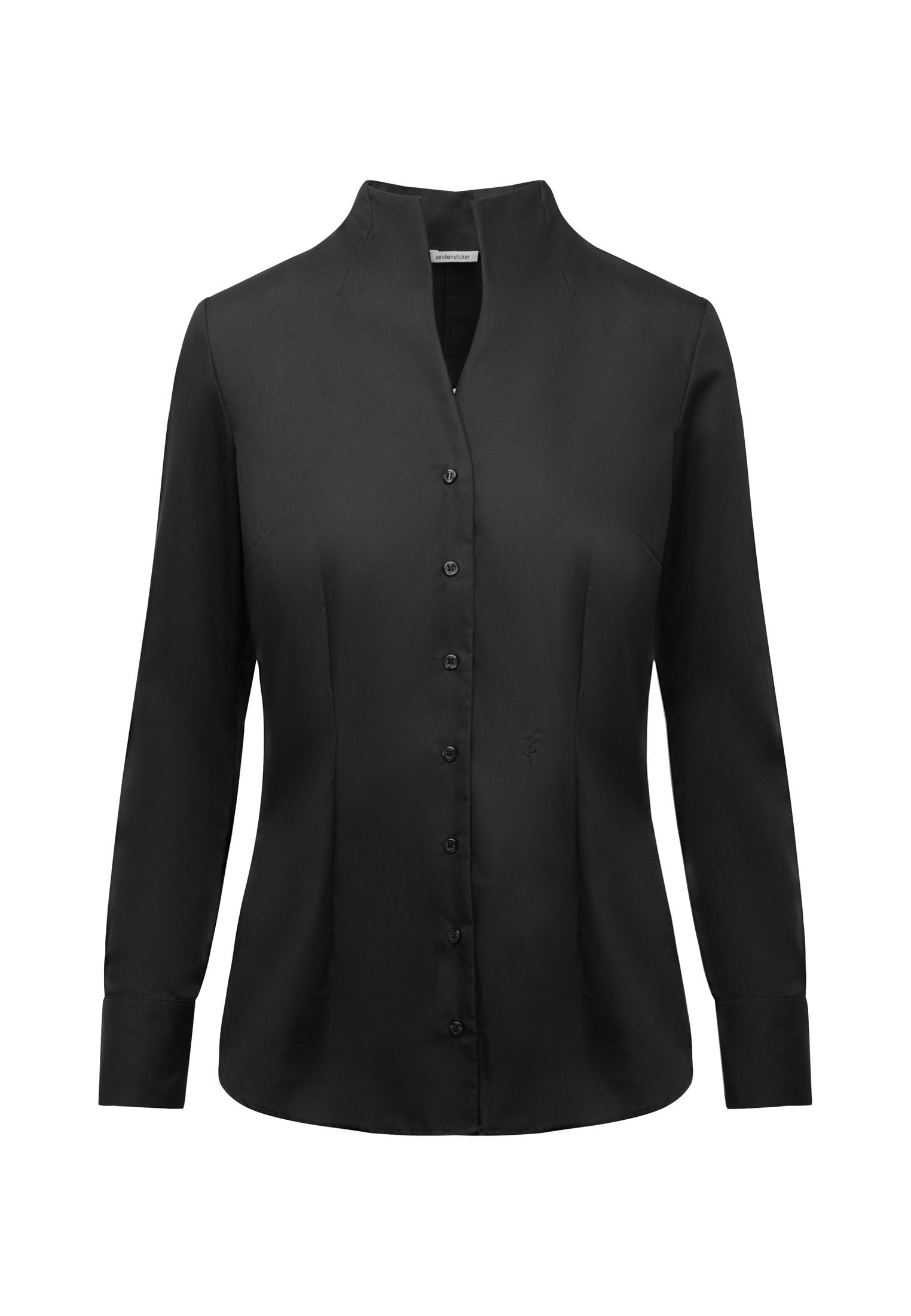Seidensticker Damska bluzka - bluzka miejska - nie wymaga prasowania - bluzka z kołnierzem kielichowym - krój slim fit - długi rękaw - 100% bawełna, Czarny (118201), 36
