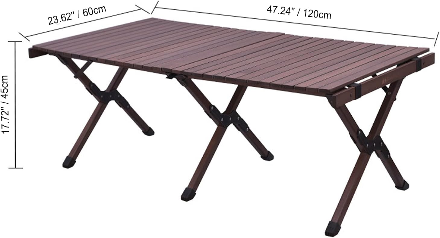 UNISTRENGH Solid Wood Folding Camping Table with a Carry Bag Portable Outdoor Picnic Table Indoor Desk for Living Room,Garden, Patio,Party, Travel, Camp,Beach,BBQ (Large-47.24''L, Walnut-Color)