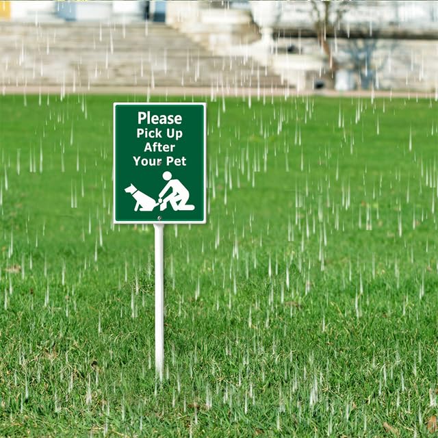 Si prega di raccogliere dopo il vostro animale domestico cartelli per cortile con paletto, robusto cartello in alluminio antiruggine, cartello per cacca di cane, decorazione per cortile