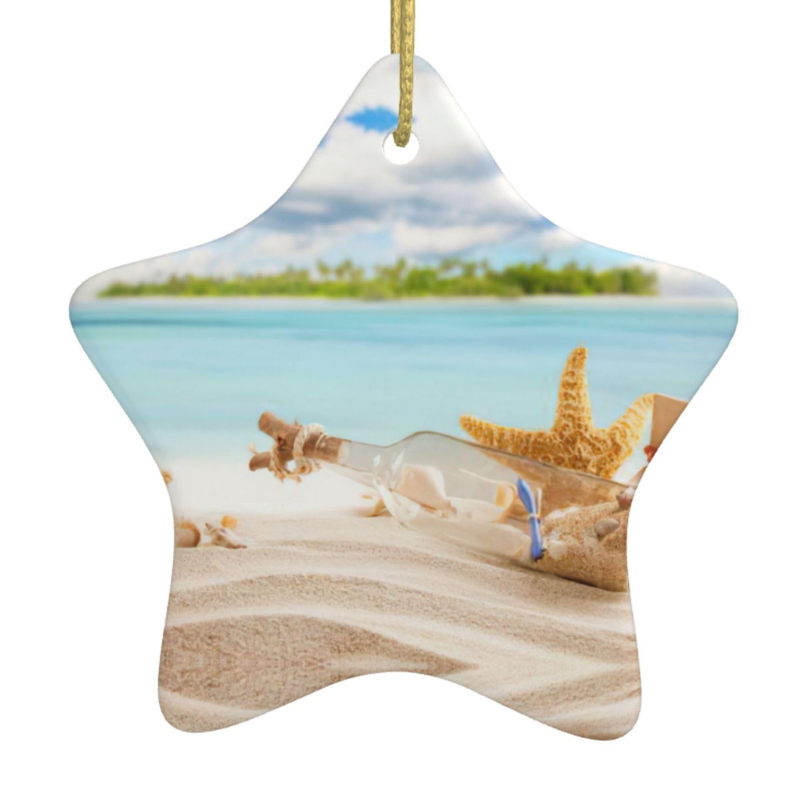 Dexnel White Ceramic Hanging With Christmas Xmas Tree Hanging Ceramic Christmas Ornaments (Star) Summer Sea Shell Starfish
