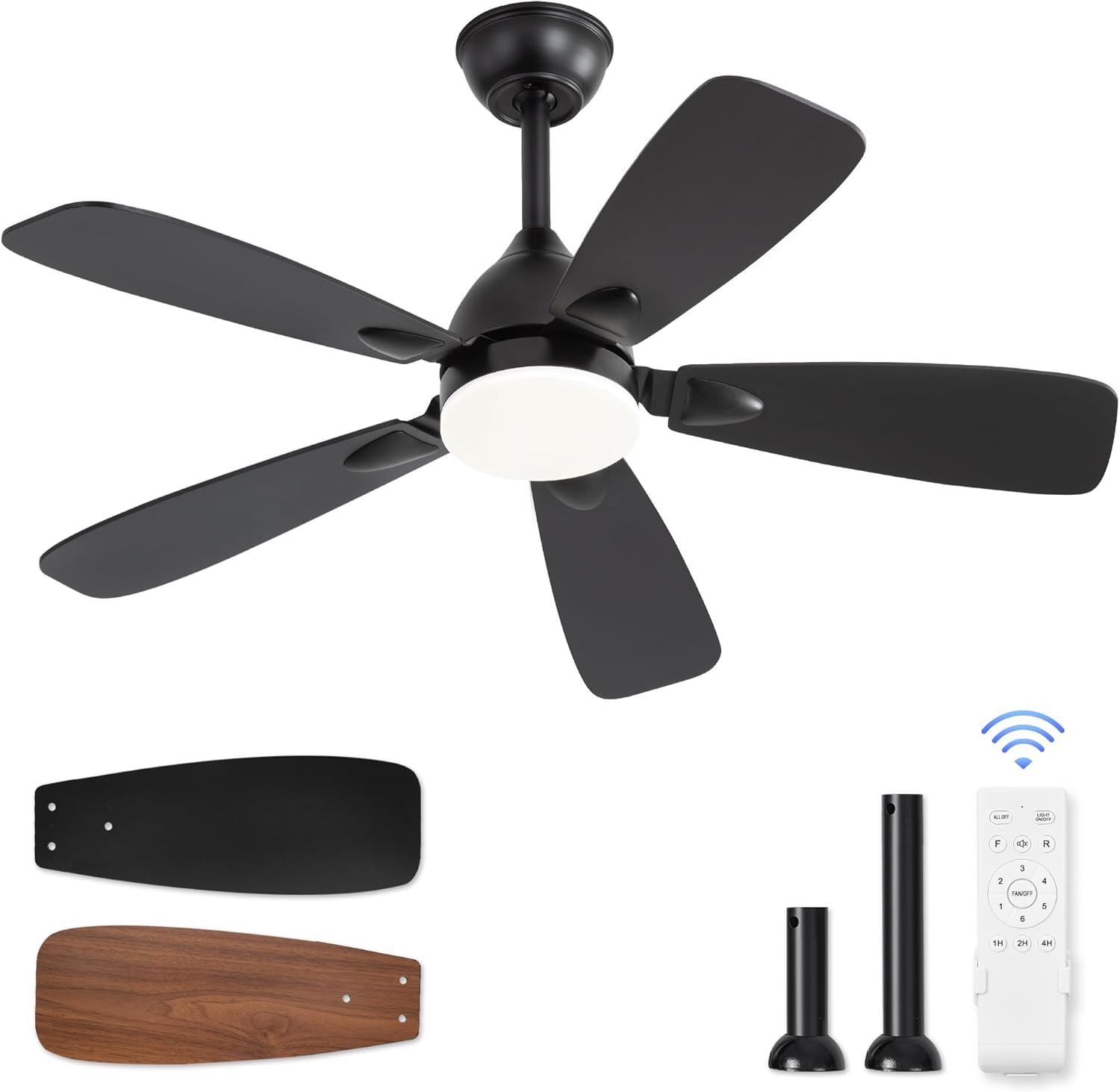 LEDIARY Ceiling Fans with Lights,42 inch Ceiling Fans with Lights and Remote,3CCT,6 Speeds,Reversible DC Motor,Noiseless,Small Black Ceiling Fan for Bedroom Living Room and Patio, Indoor/Outdoor Use