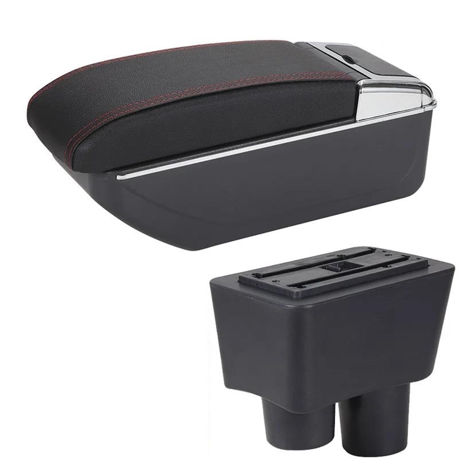 NOHEEU Car Armrest Special Storage Box Modification Parts For Almera For Versa(D1 Black red No USB)