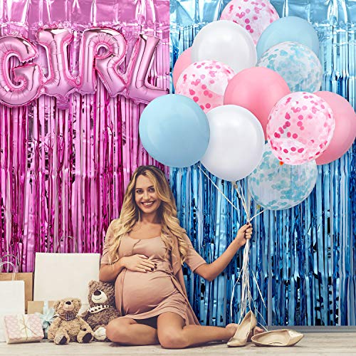 35 Pieces Gender Reveal Decorations Party Supplies, Boy Or Girl Foil Balloons, Metallic Tinsel Foil Fringe Curtain, Balloon Arch Strip, Gender Reveal Party Baby Photo Backdrop (Blue And Pink Series) #TOP6