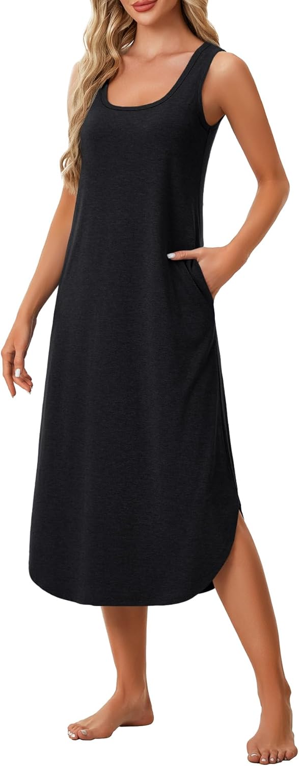 Vrtige Women's Sleeveless Tank Nightgowns Scoop Neck Sleep Dress - Image 3