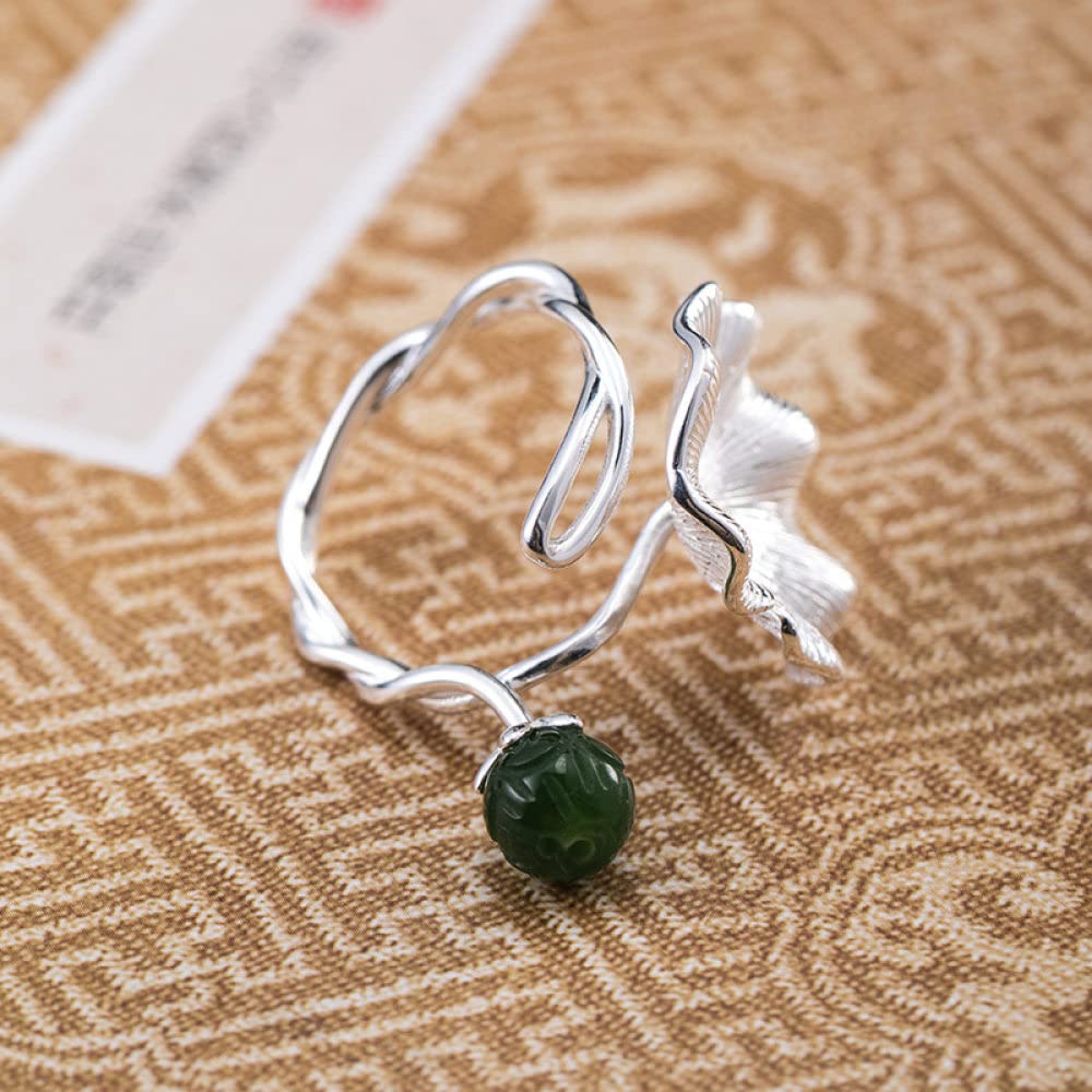 Regulowany pierścionek dla kobiet - vintage Jasper Leaf S925 Pierścień, regulowany otwarty pierścionek, spersonalizowane akcesoria modowe, obrączki