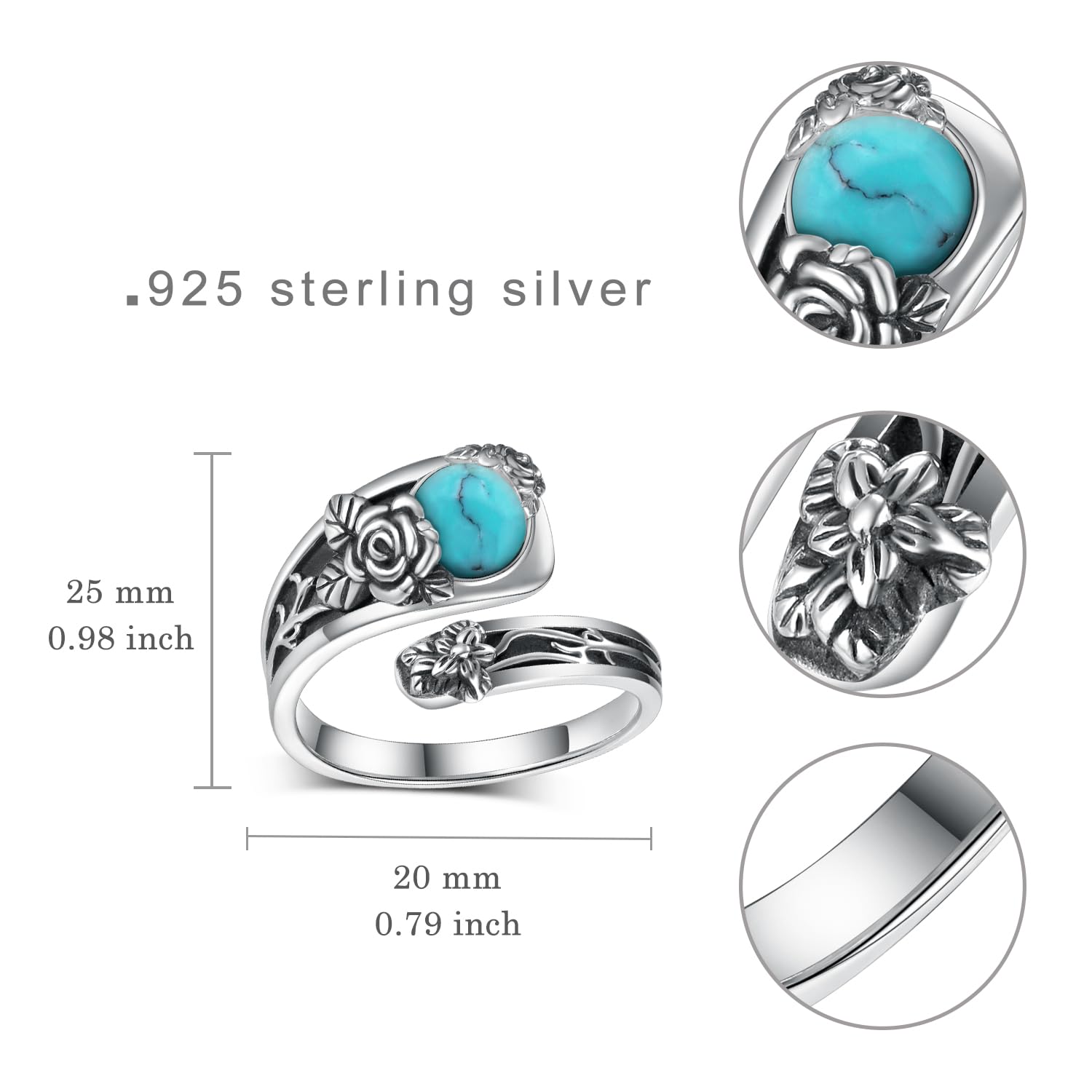 Anillos Cuchara Plata Esterlina Turquesa Anillos Pulgar Vintage para Mujeres