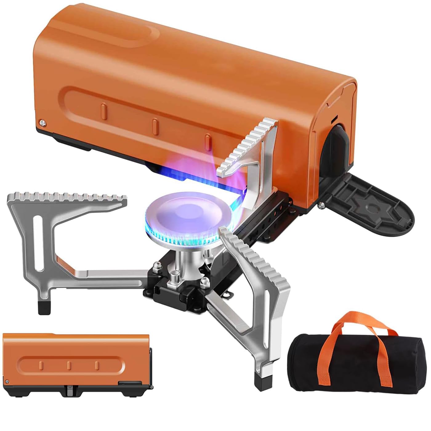 Réchaud à gaz de camping portable, 2200 W, réchaud au butane avec allumage piézoélectrique et sac de transport, pliable avec puissance de feu réglable pour la cuisine en plein air, la randonnée, le