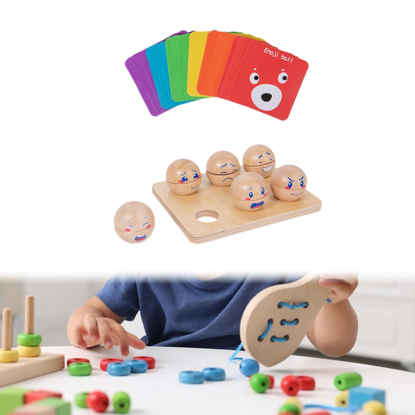 Juego de Bolas presión de Emociones, Bloques de Madera Educativos para Niños con Juego de Habilidades Motoras Finas, Actividades Divertidas