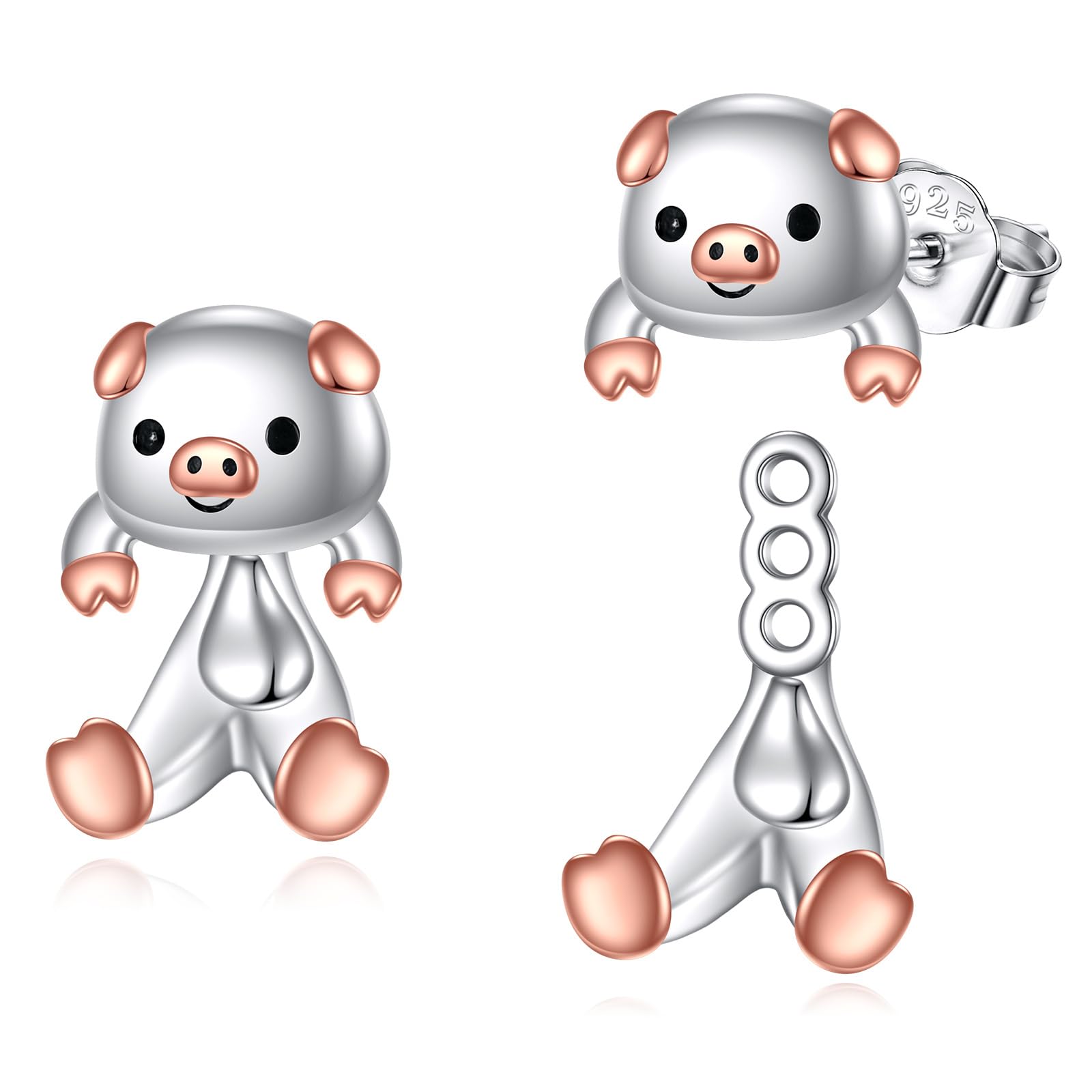 VONALA 925 Sterling Silver Black Cat Dog Hippo Snake Frog French Bulldog Bunny Cow Monkey Penguin Panda Pig Koala Fox Axolotl Stud Earrings for Women Hypoallergenic Gifts Birthday