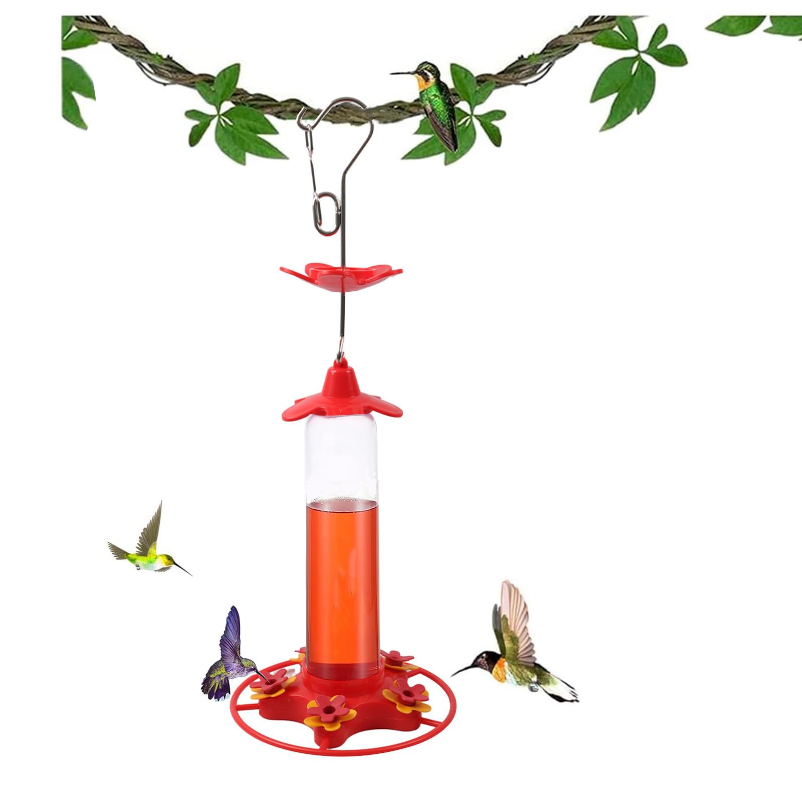 ROYALITA Hummingbird Feeder, Hummingbird Feeders for Outdoors Hanging, Easy Clean Fill & Leak-Proof, Built-in Ant Moat & Bee Proof, More Bird Health Feeder with 5 Ports - 12 oz