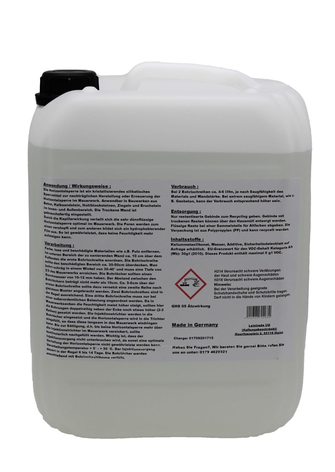 Pared seca (30 L), bloqueo horizontal permanente para interior y exterior, sellado de sótanos, inyección de agujeros de perforación 3 x 10 l