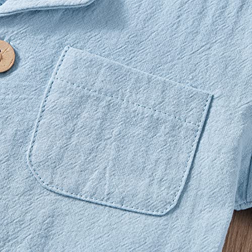 Weixinbuy Baby Boy Clothes Set Toddler Summer Outfit Cotton Linen Short Sleeve T-Shirt Top Pocket Button-Down Shirt Short Set #TOP5