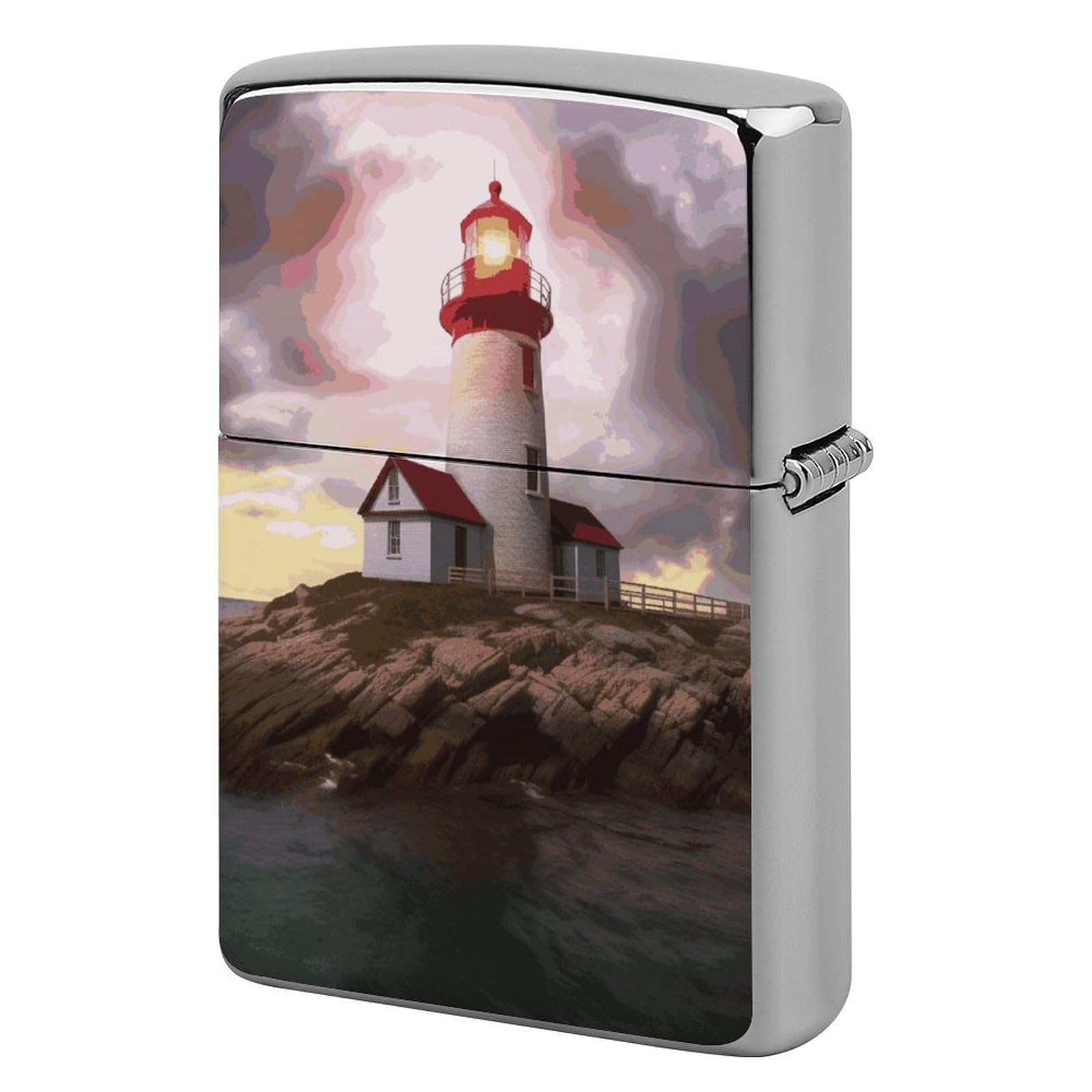 Lighthouse Lighter Case for Men, Personalized Lighter Cover for Valentine's Day Gifts, Flip-Top Lighters Shell for Outdoor, Portable Lighters Protective Sleeve