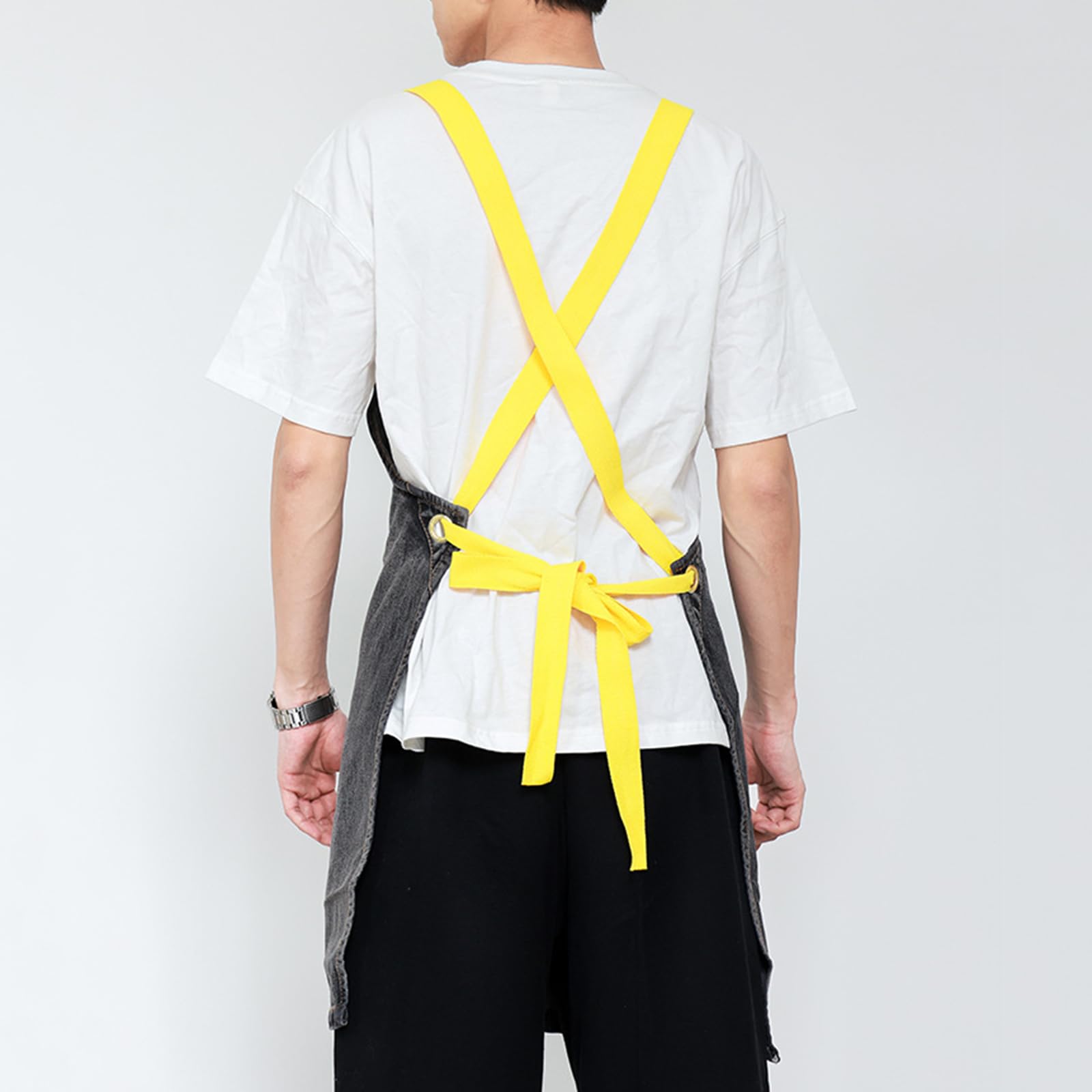 Tabliers, Tablier de travail en jean avec poches, tabliers for chef, coiffeur, cuisine, du bois, for hommes et femmes, bleu