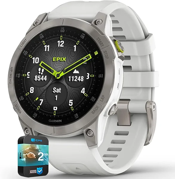 Garmin 010-N2582-20 Epix Gen 2 Premium Active Smartwatch 47 mm White Titanium (Renewed) Bundle with 2 YR CPS Enhanced Protection Pack