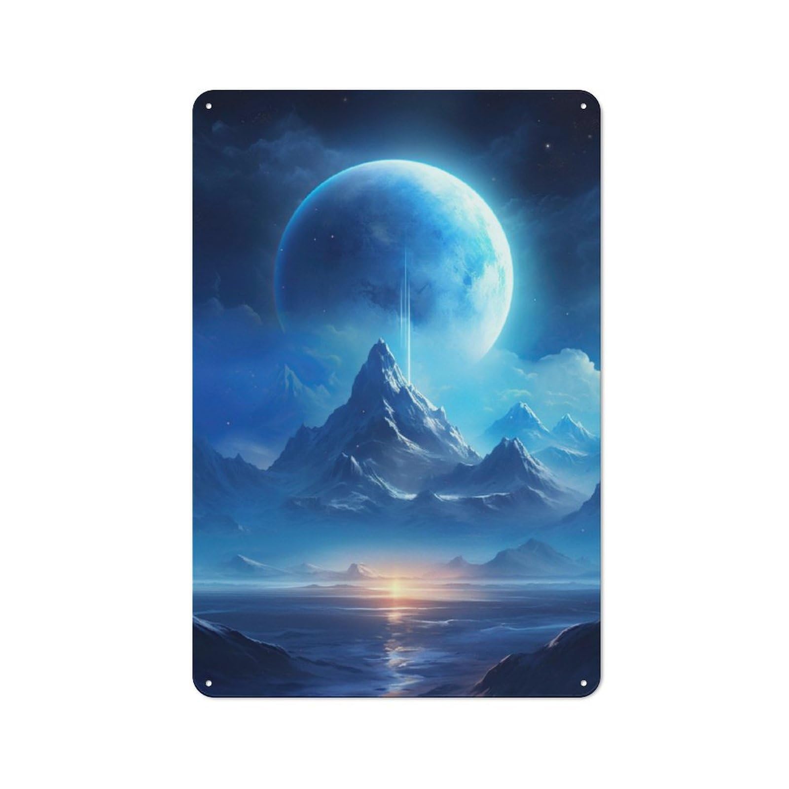 Junmoney Mountains And Moon Metal Sign 30X20cm With For Workshop Wall, Rustic Decor, For Garage, Workshop And Man Cave Decoration