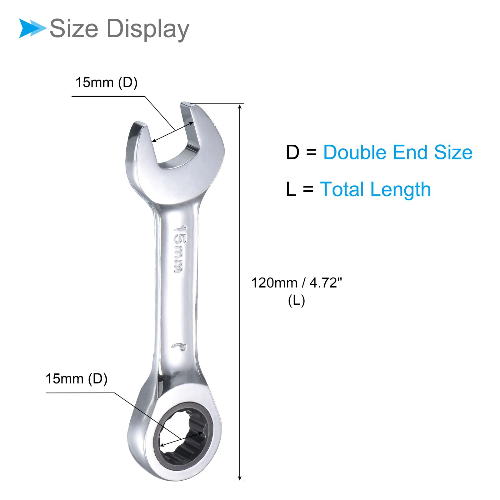 CoCud Ratcheting Wrench, 15mm Head Metric 72-Teeth, Cr-V Combination Wrench Spanner - (Applications: for Repairing Home Tasks) - Image 2