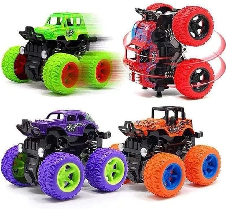 Branded 4Wd Big Size Monster Truck Friction Powered Cars Toys, 360 Degree Stunt 4Wd Cars Push Go Truck For Toddlers Kids Gift (Multi-Color) (Monster Set Of 4)