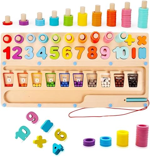 Juguetes Montessori 3 en 1 para niños de más de 3 años, laberinto educativo magnético de color y número, rompecabezas de madera para contar y