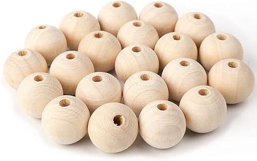 Miniatura 3 de Foraineam 200pcs 0.787in perlas de madera natural sin terminar ronda de madera suelta granos de madera espaciador granos para la fabricación