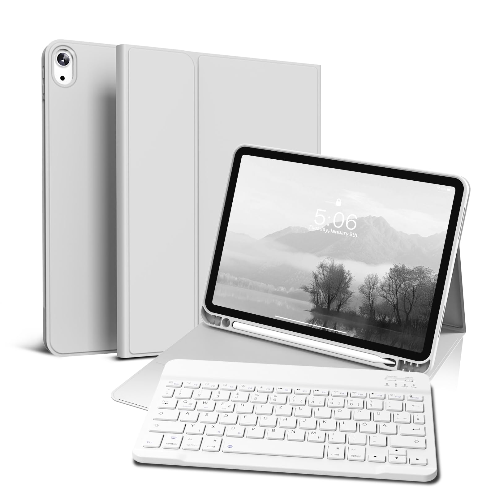 Funda con teclado para iPad Air de 11 pulgadas 2025 2024 (M3/M2), iPad Air 5 4 2022/2020 10.9 pulgadas, carcasa trasera de TPU suave con soporte para bolígrafo, funda magnética extraíble Folio
