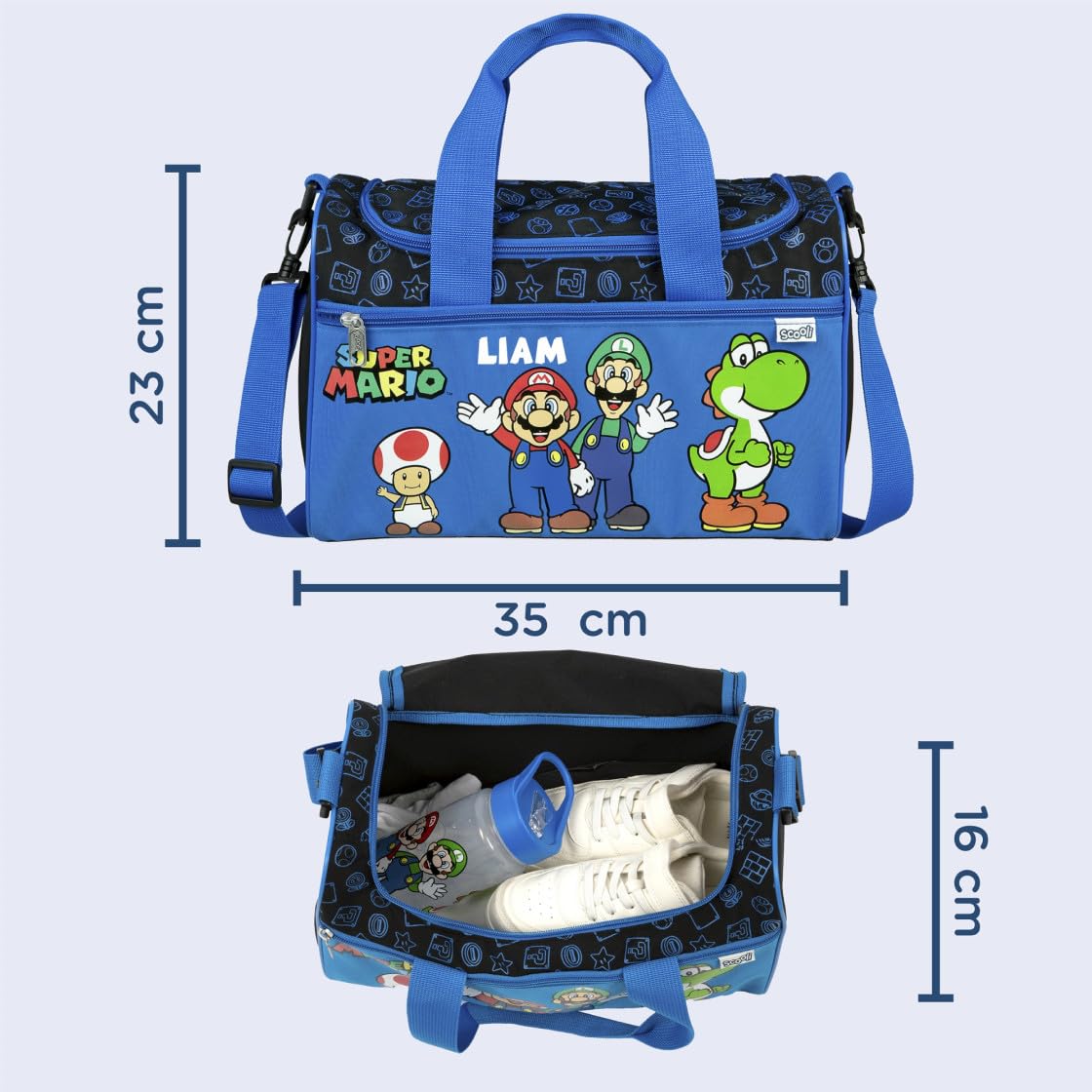 Undercover Sporttasche Kinder Super Mario - Personalisiert mit Namen - Kleine Reisetasche Weekender Bag Jungen