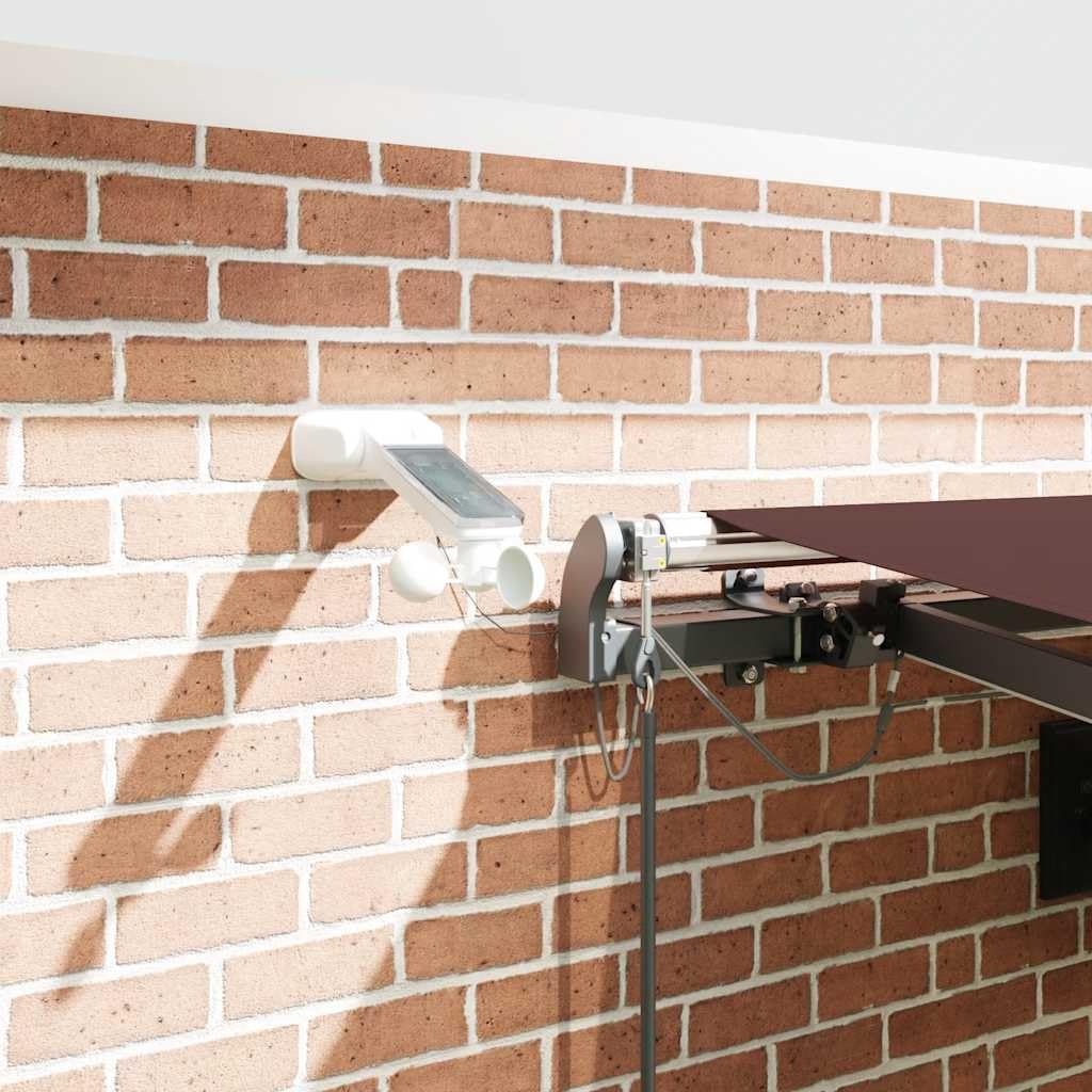 Toldo automático con LED, color rojo vino, 450 x 300 cm, aluminio recubierto de polvo, protección solar UV, sensor de viento, brazo articulado para terraza, balcón, jardín, protección contra