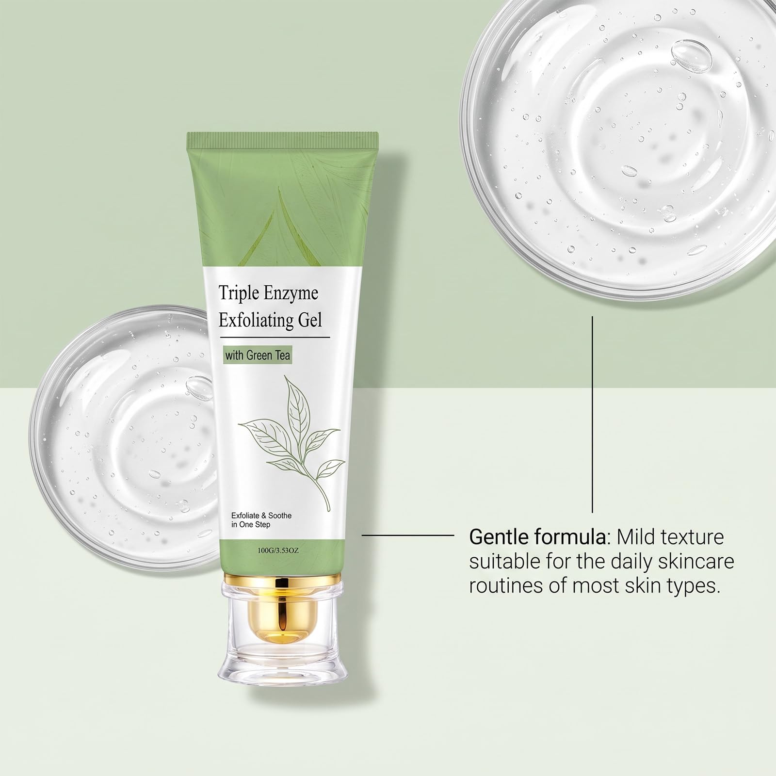 Dreifach-Enzym-Grüntee-Peeling-Gel, sanftes Gesichtspeeling (5PCS) | Tiefenreinigung der Poren, entfernt abgestorbene Haut und Verunreinigungen, hellt den Teint auf, macht die Haut weich