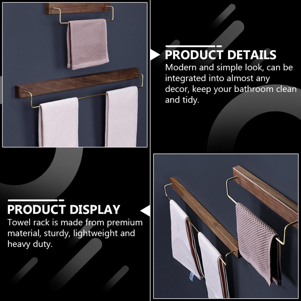Estante para Toallas de Madera Maciza Nogal Oscuro Función de Almacenamiento, Toallero de Pared Grande para Baño y Cocina sin Taladro
