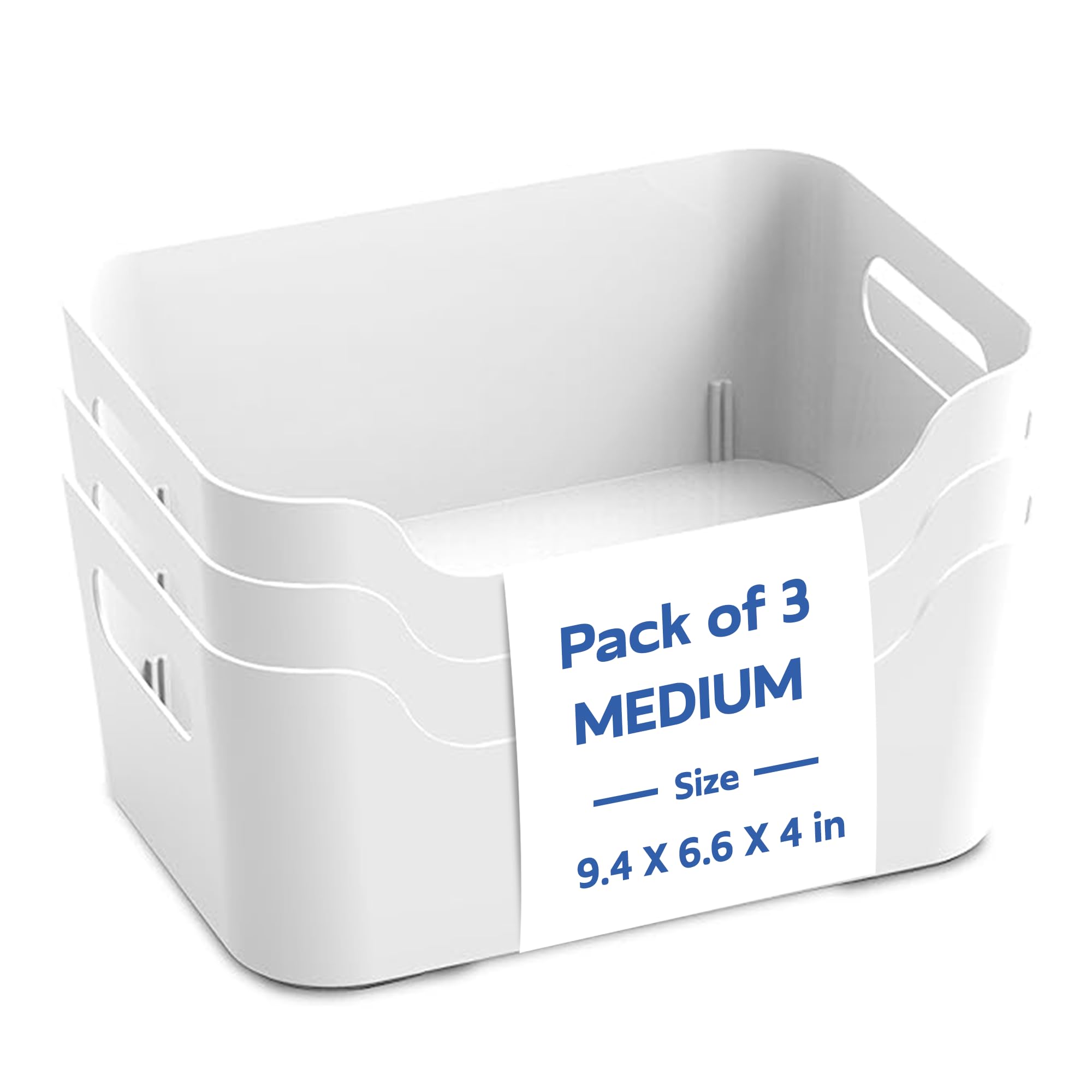 KOLORR Jolly Plastic Medium Basket with Handle for Storage Box| Multipurpose Light Weight Plastic Baskets organiser for Clothes Toys Stationary Cosmetics Livingroom Bathroom | Pack of 3 - Nir White-image-18