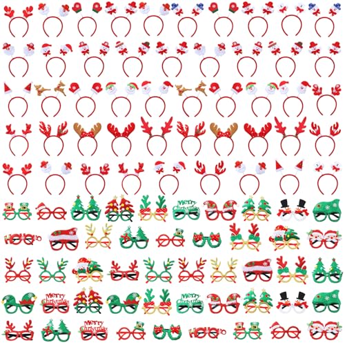 Riceshoot 96 Pcs Christmas Glasses Frame Holiday Headband Set 48 Glitter Eyeglasses 48 Christmas Headband Cute Exquisite Santa Decoration Accessories for Women Adult Party Xmas Gift by Riceshoot - Used condition - US$13.17