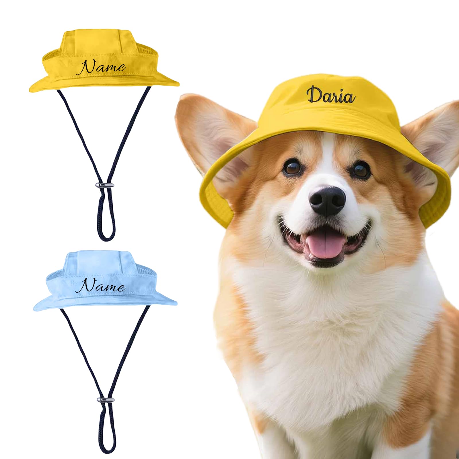 Dog Hat Custom Embroidery with Dog's Name - UV Protection Visor Cap For Small Dogs Cats Accessories for Small/Medium Dogs Outdoor Sun Protection (Yellow, M)