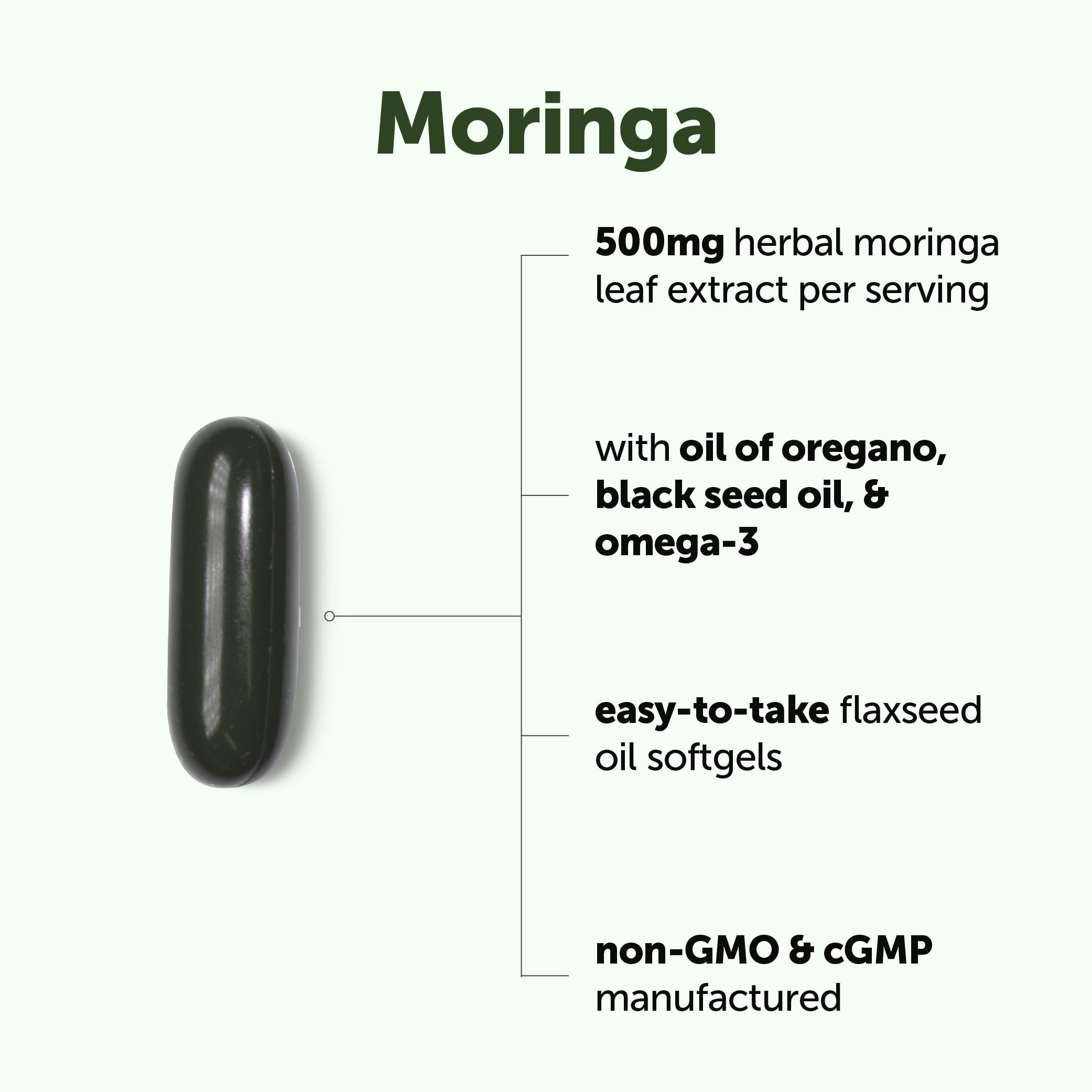 Micro Ingredients Moringa Oleifera Leaf Extract | 4-in-1 with Omega-3, Oil of Oregano & Black Seed Oil | Green Superfood for Antioxidant & Immune Support* | 240 Softgels, 4 Month Supply | Non-GMO — Amazon image 2