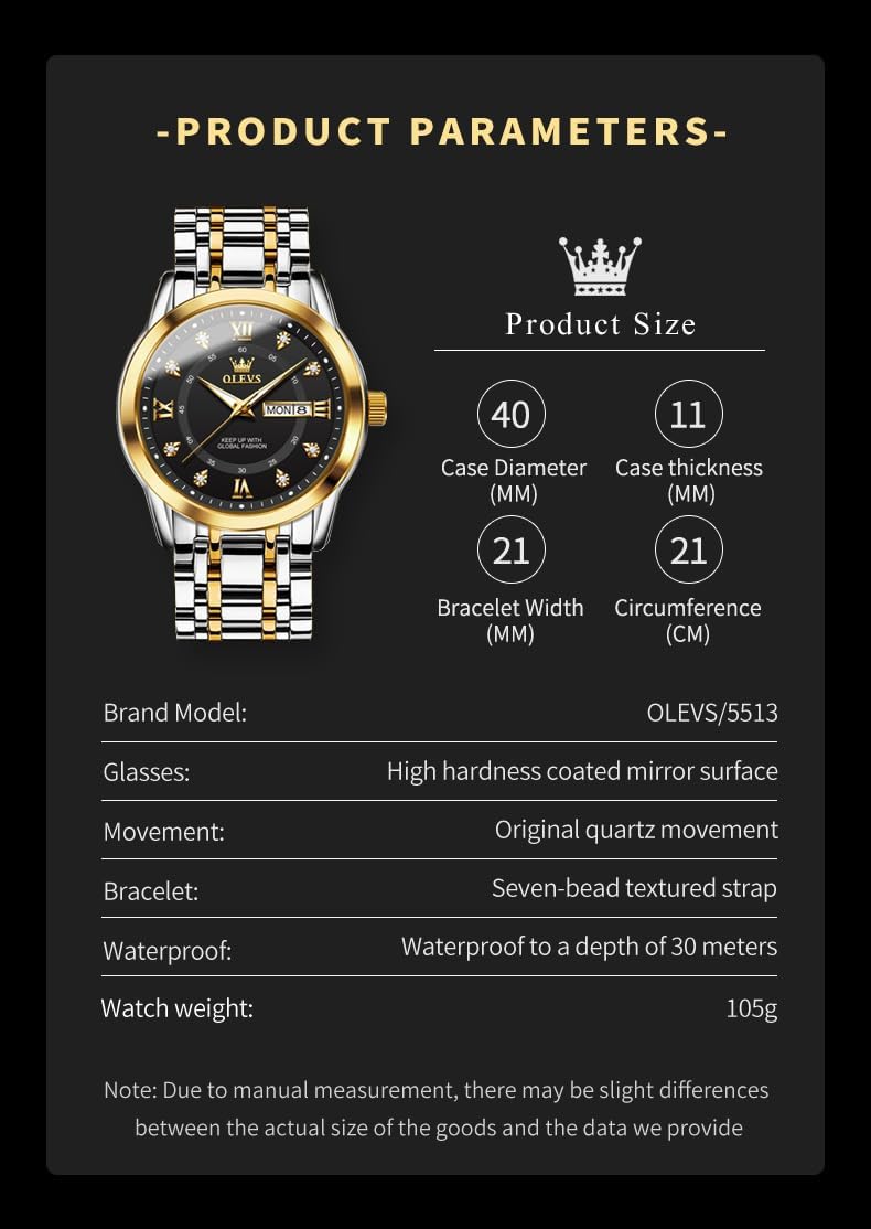 OLEVS Watch for Men Classic Business Dress Analog Quartz Stainless Steel Waterproof Luminous Date Diamond Men Silver Watch - Image 6