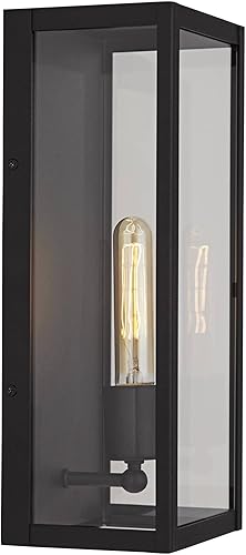 Miniatura 6 de John Timberland Cornell - Juego de 2 lámparas de pared modernas para exteriores, marco de caja negra arena, paneles de vidrio transparente de 16