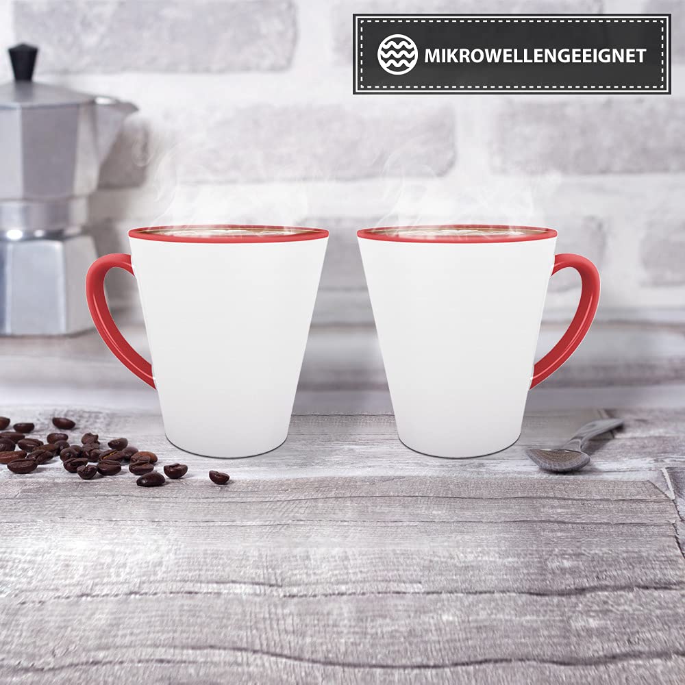 Bastel-Tassen ohne Druck zum Bemalen aus Hochwertiger Keramik Einzeln oder im Set/Mug/Cup/Becher/Pott Konische Tasse Innen & Henkel Rot 24er Set
