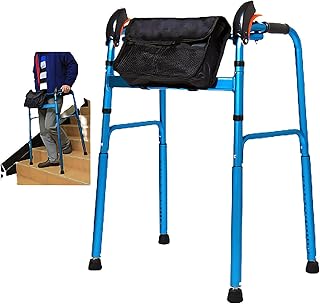 Andador plegable estándar de aluminio para rehabilitación, marco auxiliar con reposabrazos, altura ajustable, ayuda a la movilidad para ancianos, color azul, doble la comodidad, ambición elevada,