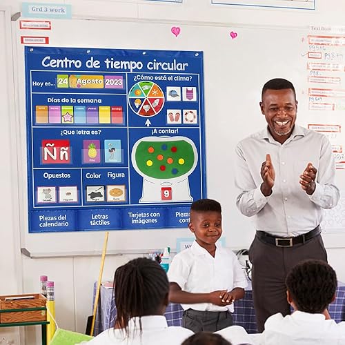 Miniatura 4 de Cuadro de bolsillo del centro del tiempo del círculo español, 239 tarjetas laminadas (días, clima, colores, formas, opuestos, conteo) 38 x 39