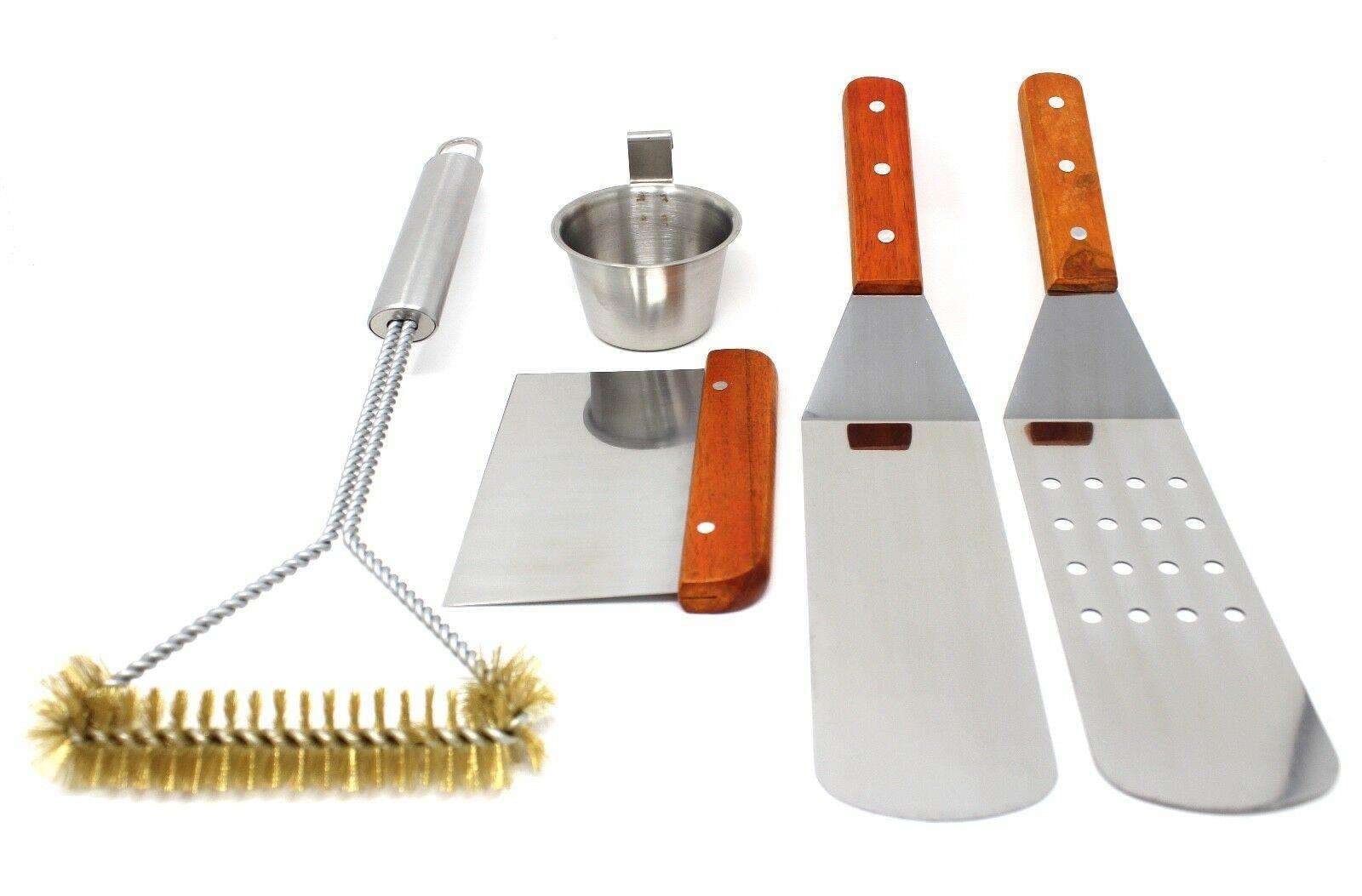 5 Pezzi in Acciaio Inox per Barbecue, Utensili per griglia, Kit di Utensili per griglia, Accessori per grigliate all'aperto, Accessori per grigliate, Spazzola per gr