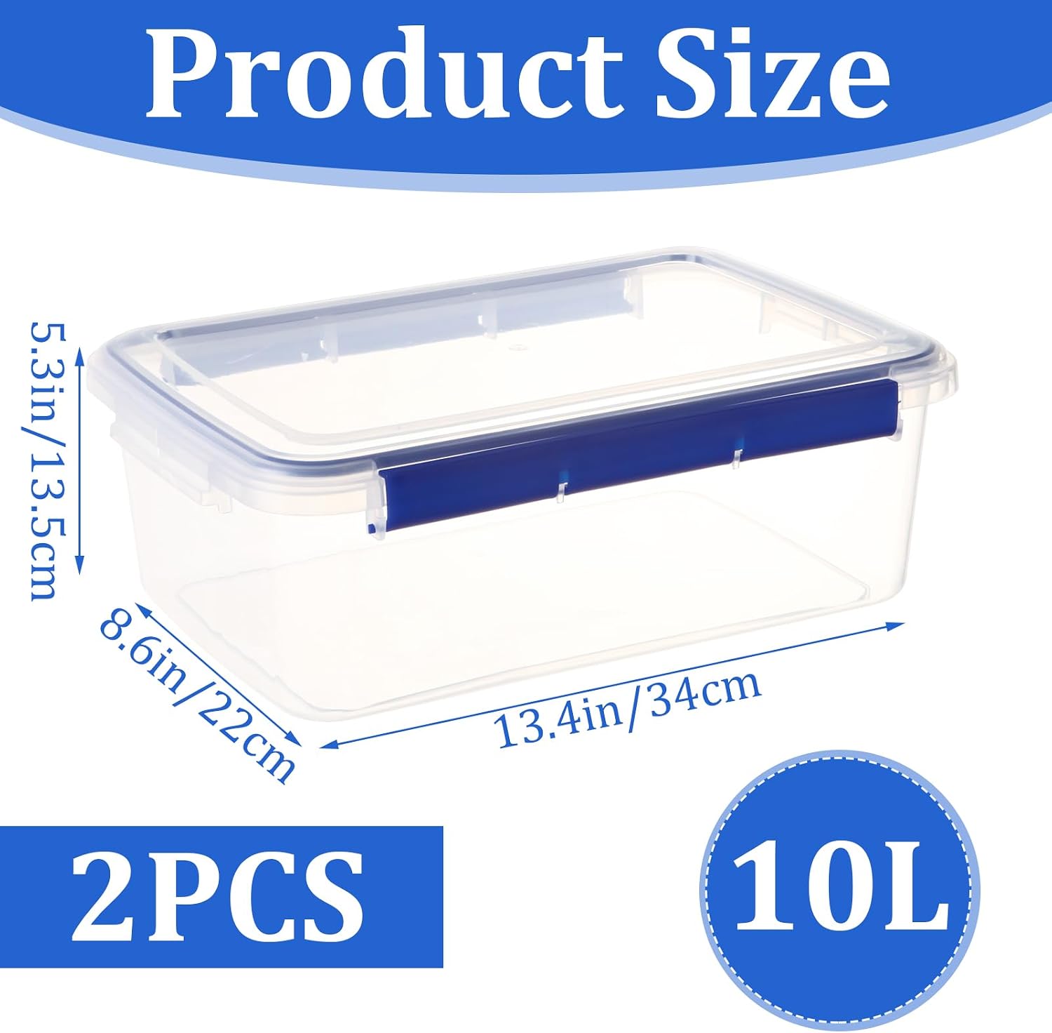2 Pcs XLarge Food Storage Containers with Airtight Lid, 10L/338oz Reusable Meal Prep Container, Food-Grade Plastic Bread Box Pizza Dough Proofing Box for Homemade Bread, Cookies, Food