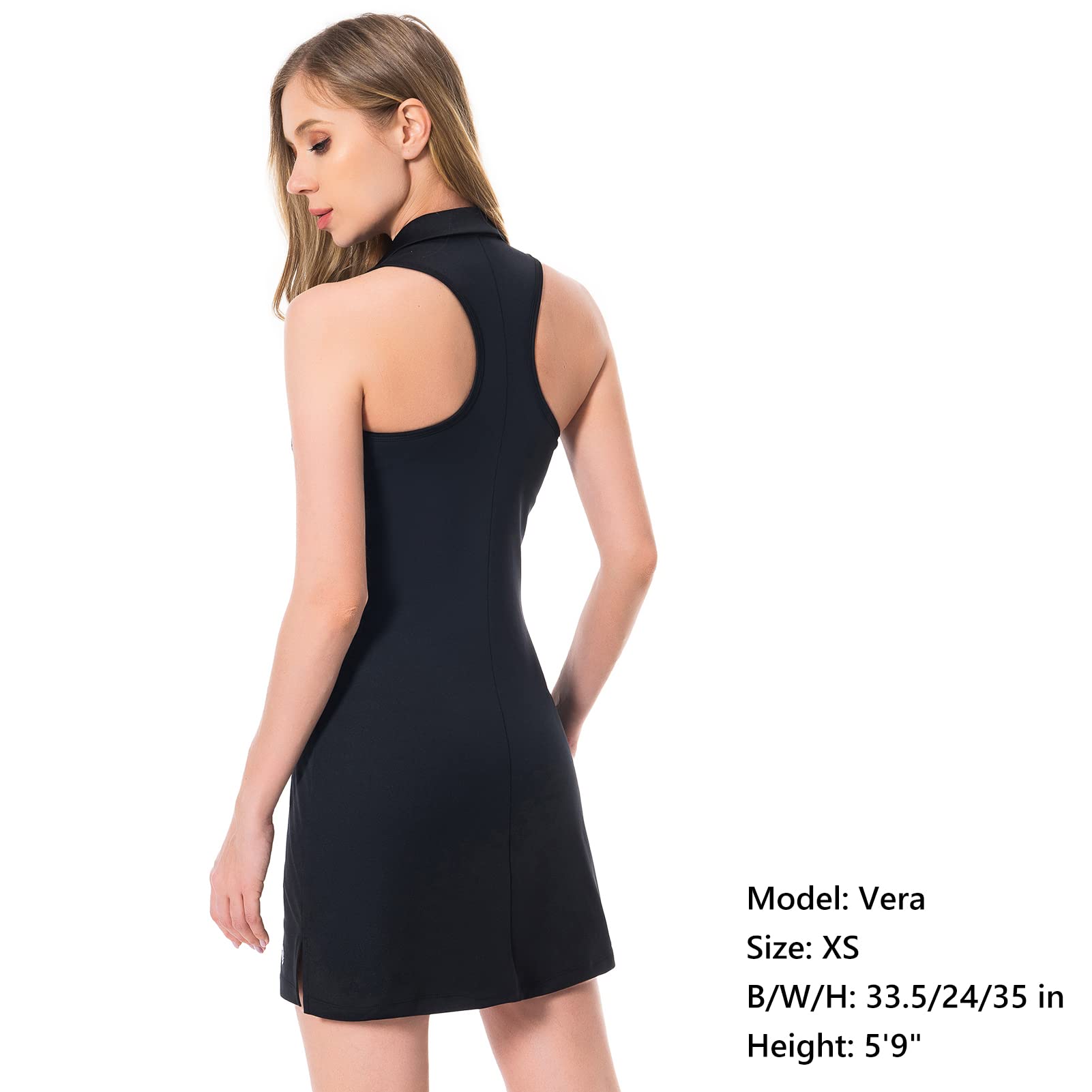 Lightbare Women’s Polo Tennis Dress Golf Collar Dresses with Built-in Bra & Detachable Shorts UPF 50+ Quick Dry for Exercise Black